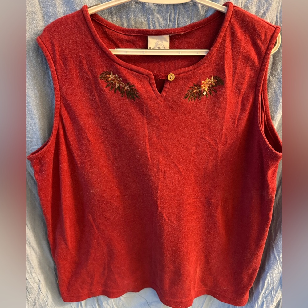 Vintage Bobbie Brooks Red Sleeveless Embroidered Tank Top